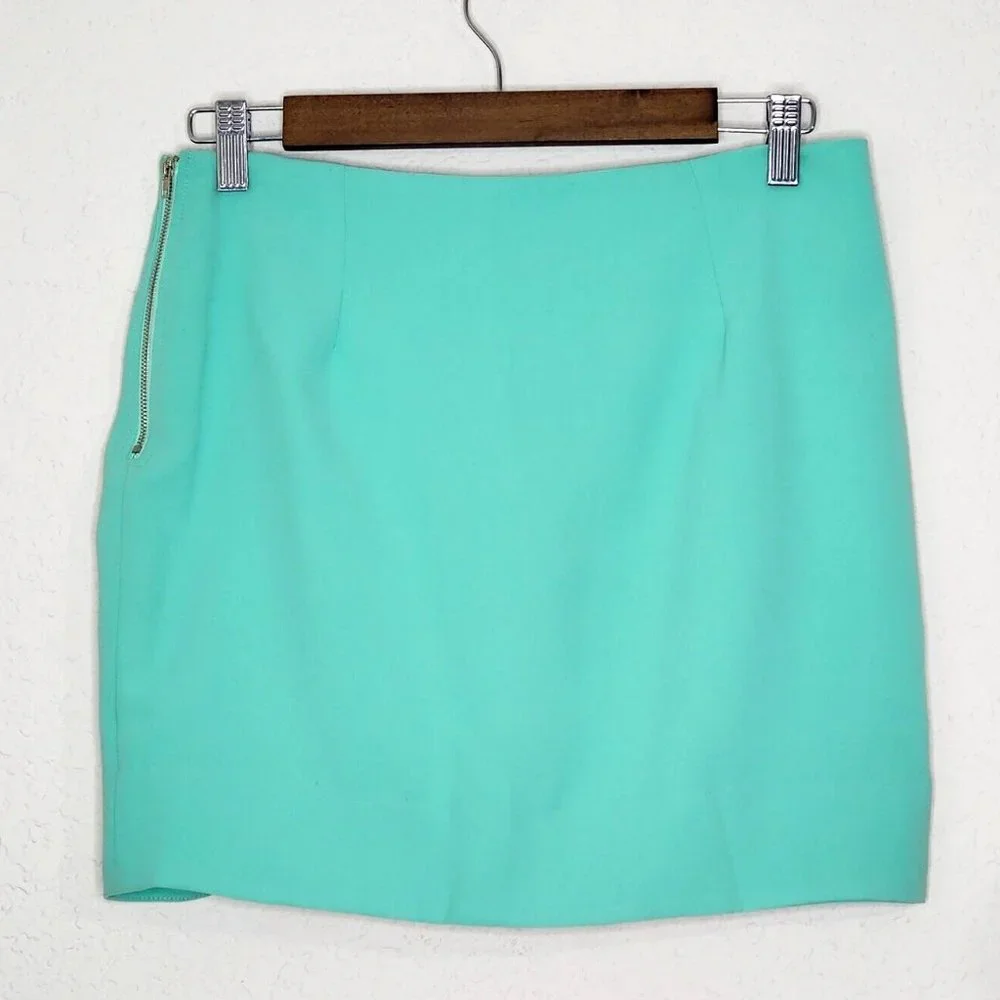 Umgee Tulip Hem Mini Skirt Mint Green/Blue Side Zipper